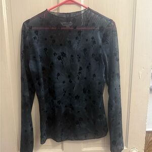 DAVI & DANI Black Floral Mesh Blouse